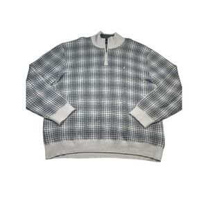 Nautica Men's 3XL Big & Tall Black Plaid Quarter Zip Mock Neck Sweater